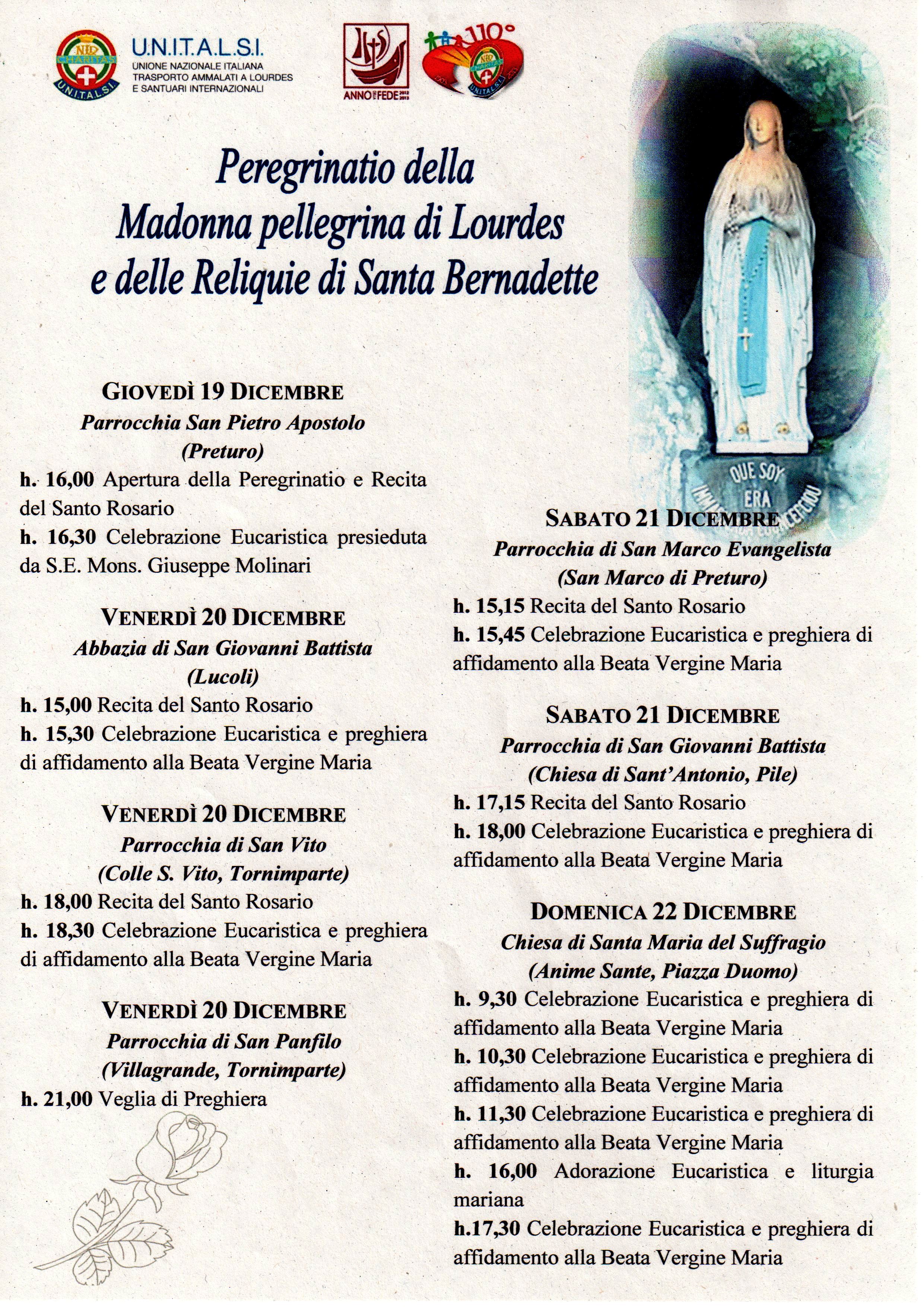 Peregrinatio Della Madonna Di Lourdes E Delle Reliquie Di Santa Bernadette Parrocchia San Giovanni Battista